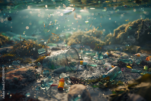 A compelling depiction of the environmental impact of plastic waste on the ocean  highlighting the need for eco-friendly solutions and urgent action against pollution.