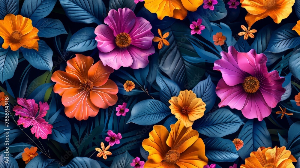 Vibrant Floral Tile Design Generative AI