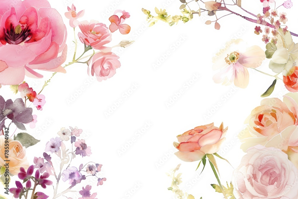 Vibrant Floral Watercolor Border Design Generative AI