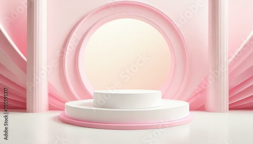Abstract scene background. Cylinder podium on pink background. Product presentation, mock up, show cosmetic product, Podium, stage pedestal or platform.