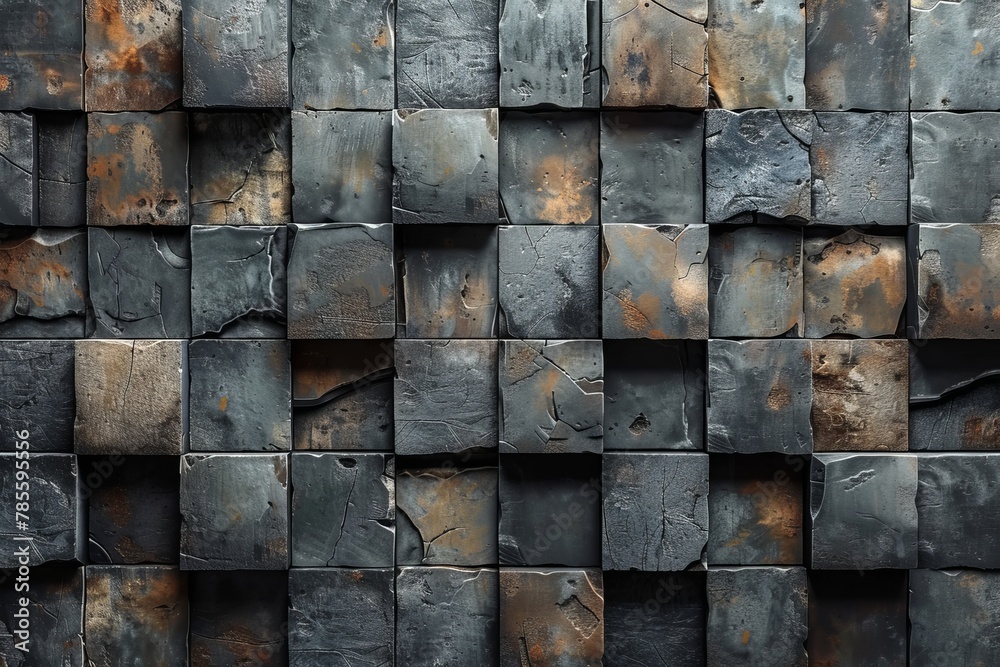 Detailed image of worn and rusted metal squares, creating a gritty and industrial feel with rich textures Detailed image of worn and rusted metal squares, creating a gritty and industrial feel with rich textures