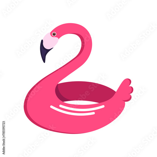 Inflatable swimming ring for children in shape of pink flamingo vector design