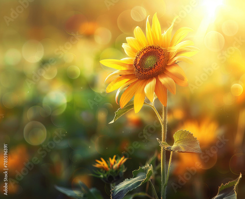 Sunflower golden petals blooming under the summer sun transitioning through different stages in a field of wildflowers Realistic © Sattawat