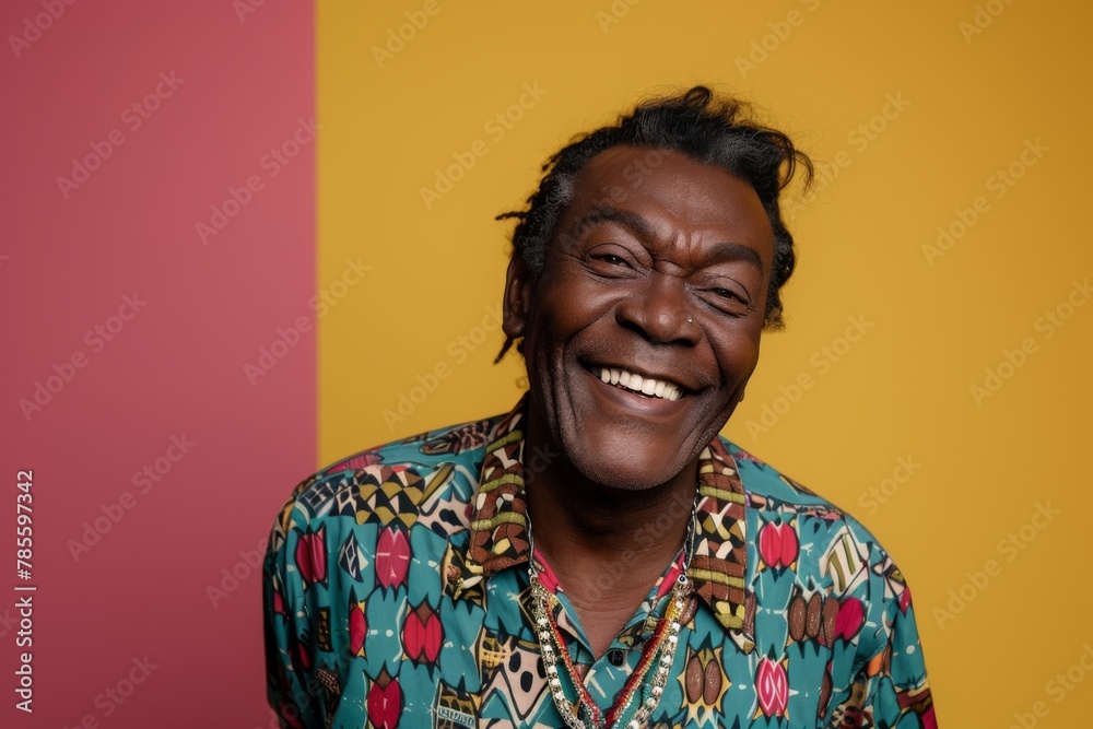 Joyful African American Man Laughing Against Two-Tone Background Joyful African American Man Laughing Against Two-Tone Background
