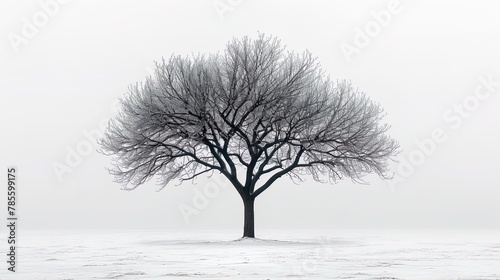 A solitary tree silhouette stands tall against a clean white background, its branches reaching © Jūlija