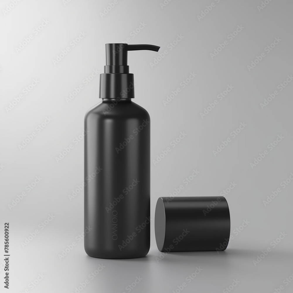 Black shiny shampoo bottle with pump mockup shampoo black bottle