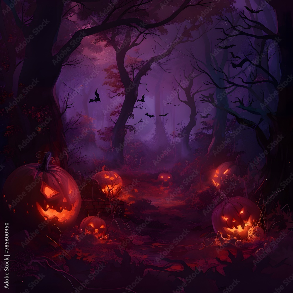 Enchanted Halloween Forest - A Spooky Night of Mystery and Pumpkins Galore