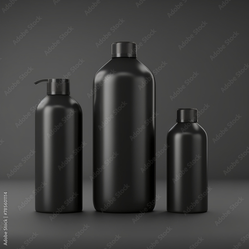 Black shiny shampoo bottles with pump mockup shampoo black bottles 