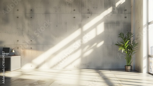 Office downtown, simple setup, diffuse light warming the area.