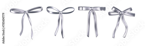 3d chrome liquid bow ribbon in y2k style isolated on a dark background. Render of modern silver aesthetic bow ribbon, vintage girly hair accessory with reflection gradient effect. 3d vector y2k icon © janevasileva