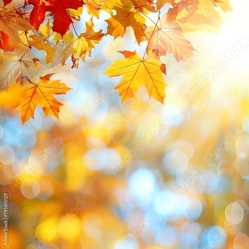 Autumn Maple Leaves Border - Beautiful Nature Background with Sunlight, Bokeh, and Wooden Table Planks for Product Showcase