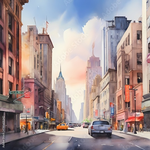 A serene watercolor illustration of a picturesque cityscape. © Graphic Gem Market