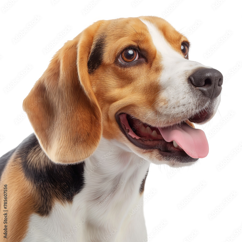 Head portrait of a cute happy beagle dog on isolated background