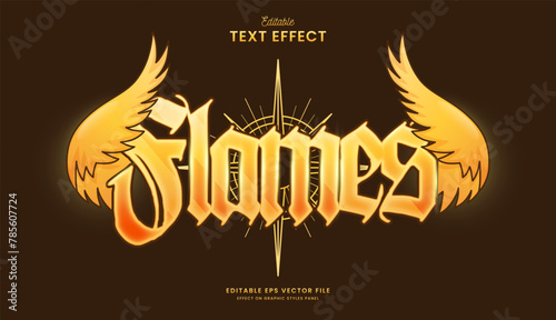decorative editable flame wings text effect vector design