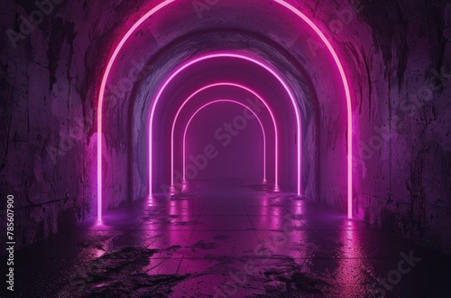 Illuminated Tunnel With Neon Lights