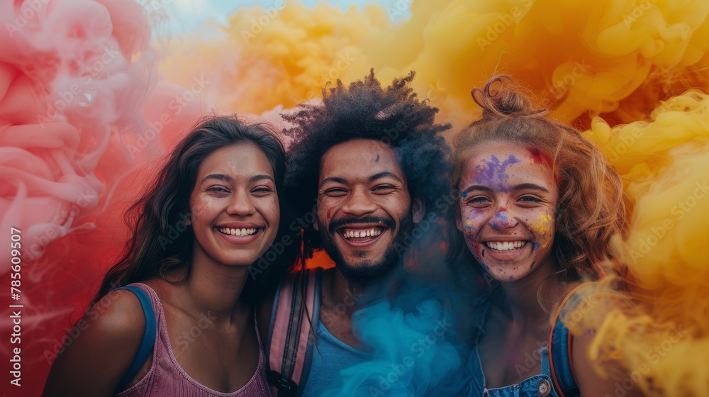 Group of People Standing in Front of Colored Smoke