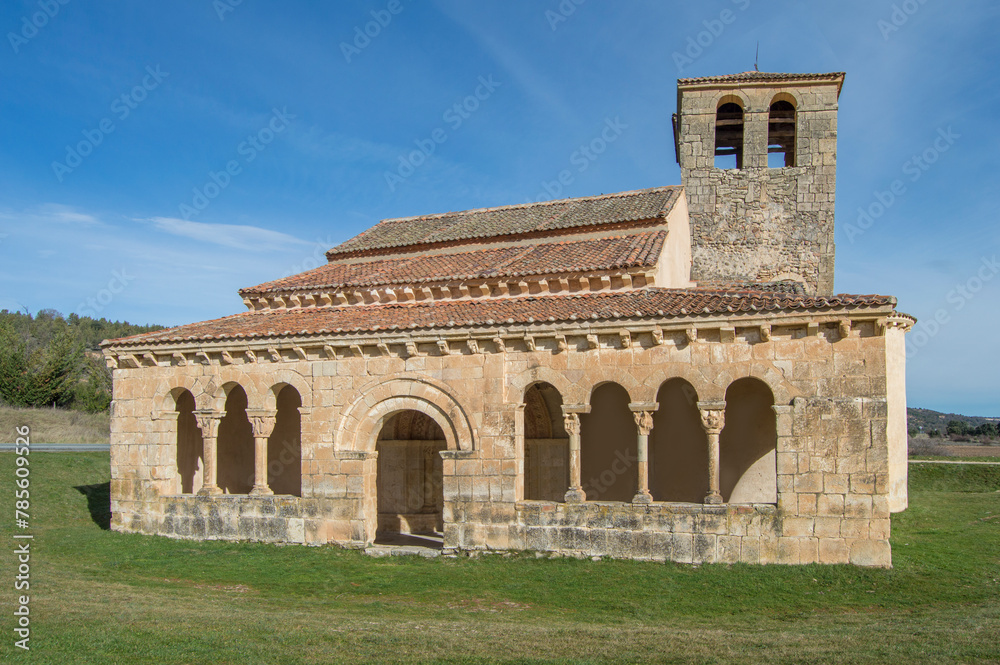 Obraz premium set of the hermitage with apse, tower and Romanesque arches of Our Lady of Las Vegas in Pedraza, province of Segovia. Spain