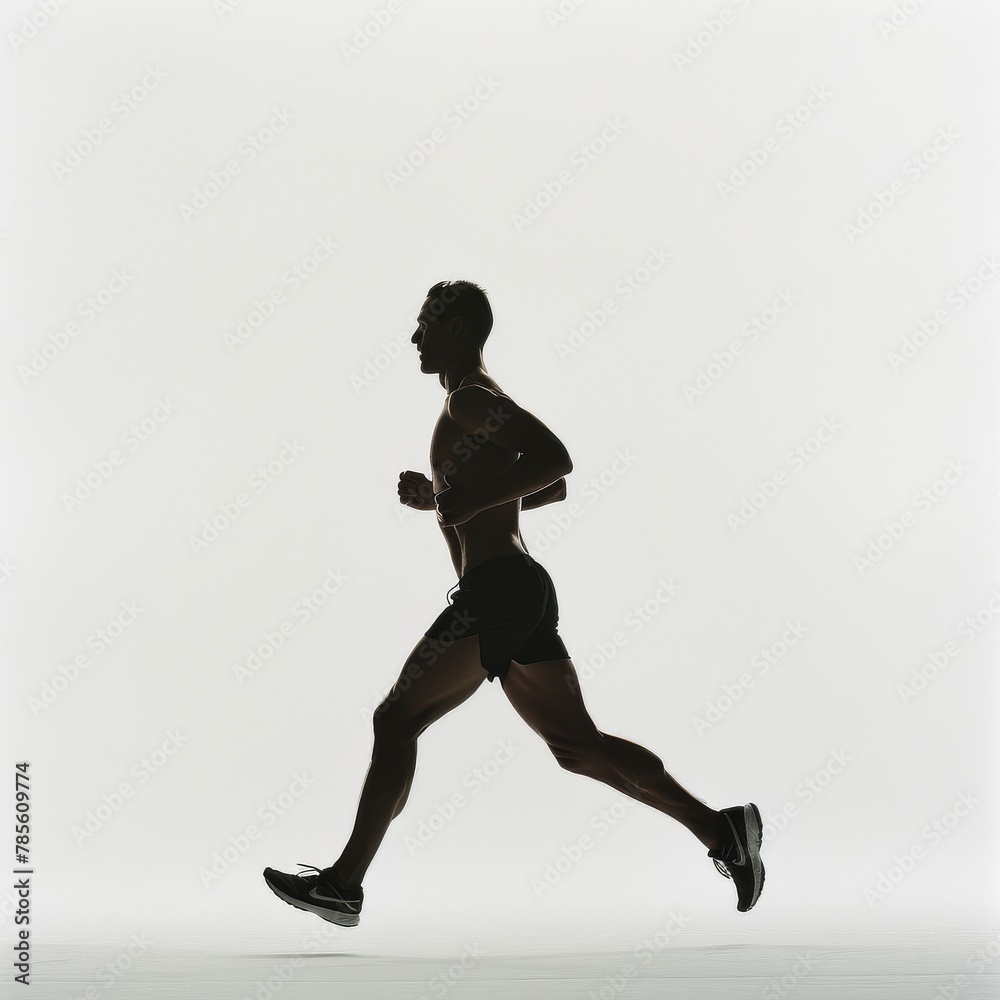 Silhouette of Man Running on White Background