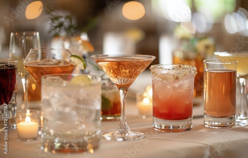 Table With Various Glasses Filled With Drinks