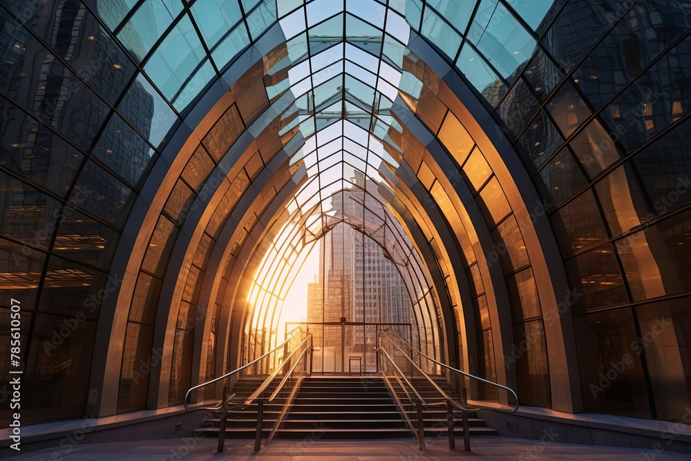 Naklejka premium Futuristic Glass Architecture in Downtown Financial District 