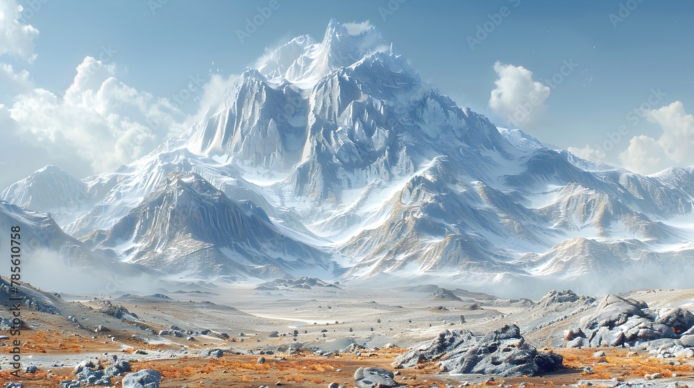 snow covered mountains in winter generative ai