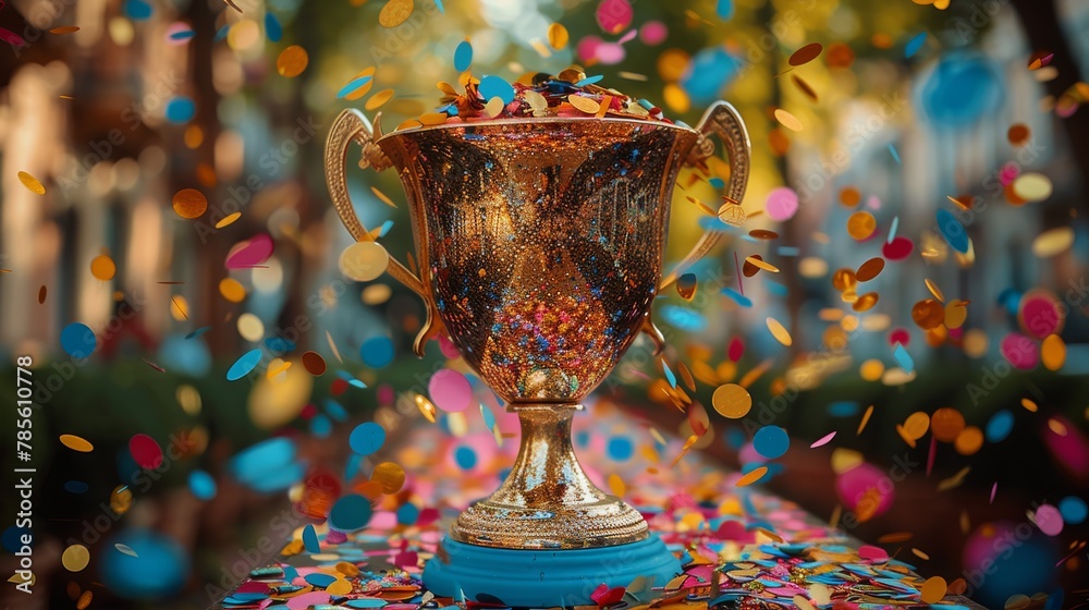 Fototapeta premium Trophy With Confetti Falling