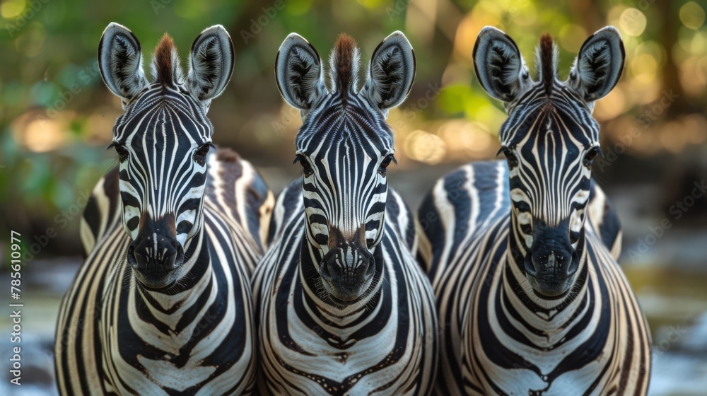 Fototapeta premium Three Zebras Standing Together
