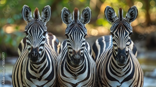 Three Zebras Standing Together
