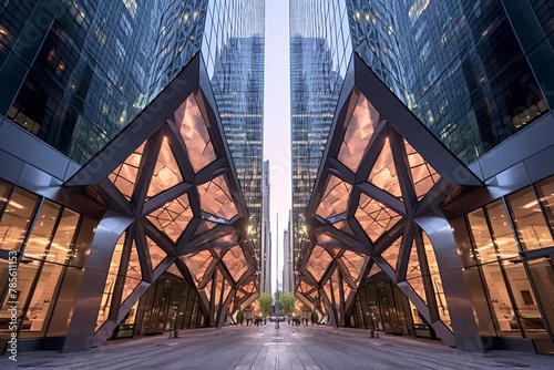 Futuristic Glass Architecture in Downtown Financial District 