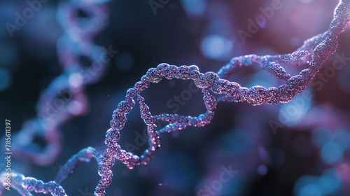 3D illustration of a DNA helix representing advanced technology in genetic engineering, set against a blurred background © Ron