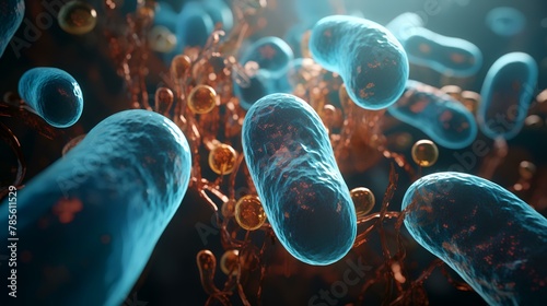 3D illustration of Gram-negative rod-shaped bacteria. Gram-negative rod-shaped bacteria that cause cholera, 3D illustration photo