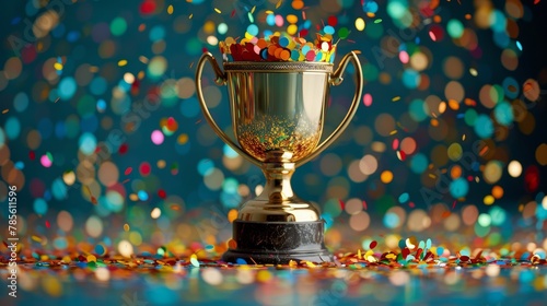 Gold Trophy With Confetti