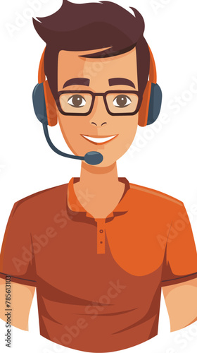 Customer Support Representative with Headset Assisting Client, Online Technical Support, Call Center Operator, Helpdesk Service, Vector Illustration
