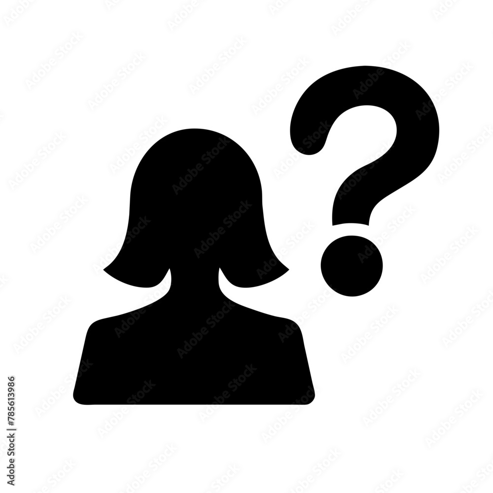 Woman with Question Mark icon vector graphics element silhouette sign symbol illustration on a Transparent Background Woman with Question Mark icon vector graphics element silhouette sign symbol illustration on a Transparent Background
