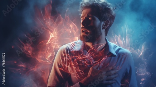 Abstract image of a man with chest pain. Health concept. © hamad