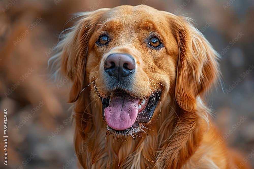 Golden Retriever, cute and happy face, sky background, hyper realistic photography in the style of unknown
