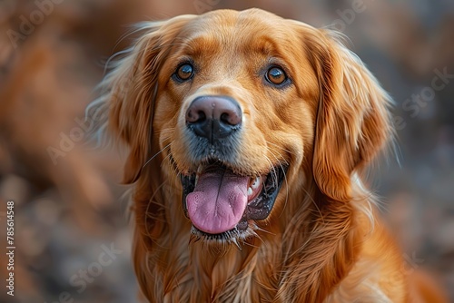 Golden Retriever, cute and happy face, sky background, hyper realistic photography in the style of unknown © Poulami