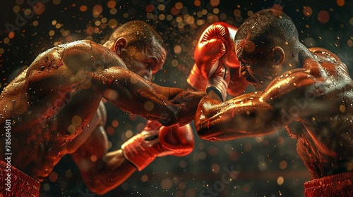 A critical boxing bout where fighters clinch as a strategic move in the final rounds photo