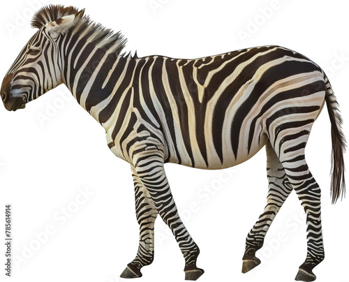 Zebra with distinctive black and white stripes cut out png on transparent background