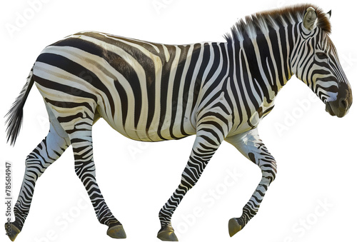 Zebra with distinctive black and white stripes cut out png on transparent background