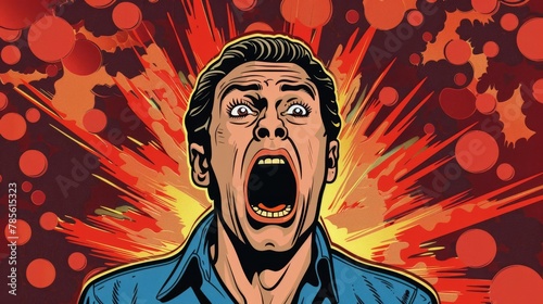 terrified man screaming in fear retro comic book style illustration vector pop art