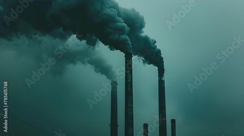 toxic factory pollution ominous chimneys belching dark smoke photo
