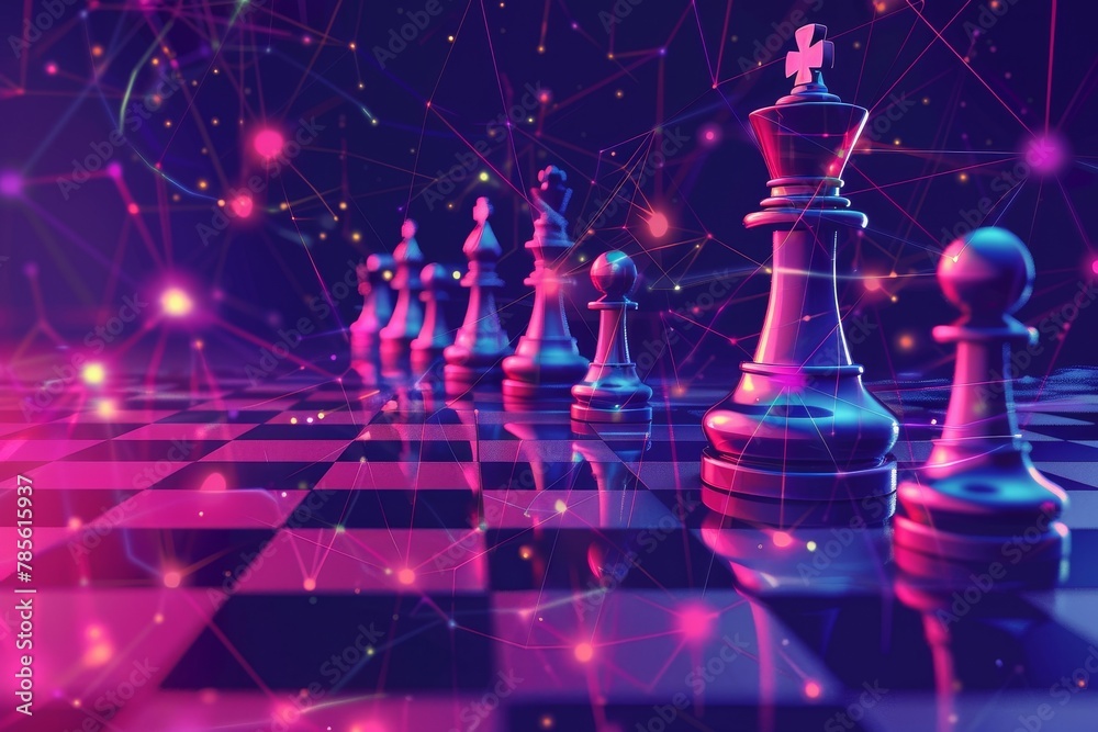 Futuristic Digital Chess Game Strategy and Business Concept Futuristic Digital Chess Game Strategy and Business Concept
