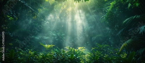 jungle canopy in the mist, lush green tropical forest photo