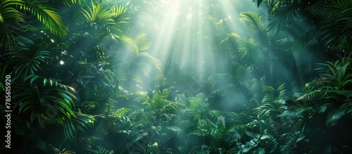 jungle canopy in the mist  lush green tropical forest