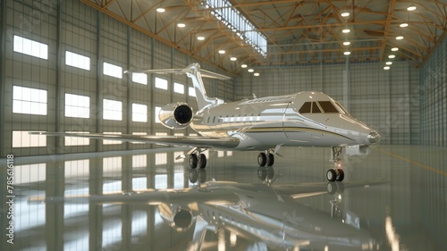 Contemporary jet on display in minimalist hangar - The harmonious blend of a contemporary private jet's sleek design showcased within a minimalist hangar exudes a sense of cutting-edge innovation