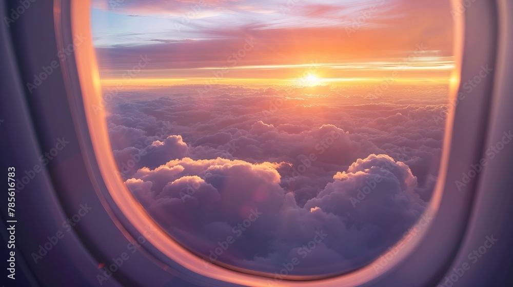 Beautiful sunset above the clouds. Aerial view. Nature background of sky. Cloudy landscape from the window of an airplane. Sunrise. Sun goes into the clouds. Illustration for varied design. Beautiful sunset above the clouds. Aerial view. Nature background of sky. Cloudy landscape from the window of an airplane. Sunrise. Sun goes into the clouds. Illustration for varied design.