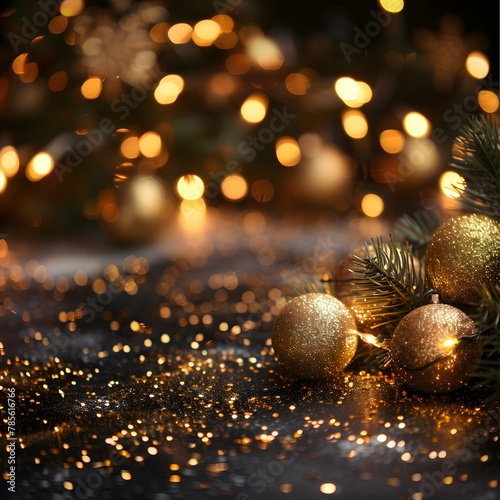 Golden Glow: Festive Christmas Decorations with Glittering Balls & Lights