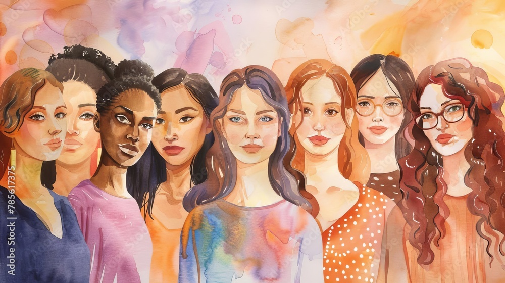 watercolor illustration of diverse women celebrating international womens day empowering digital art