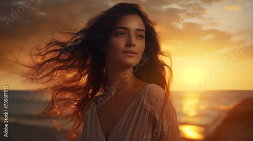 Freedom And Healthy Concept - Beautiful Young Girl Against Sunset. © hamad